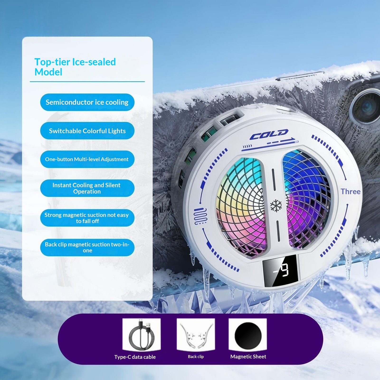 Enfriador para Móvil Magnético con Luces RGB y Chip Semiconductor - 4