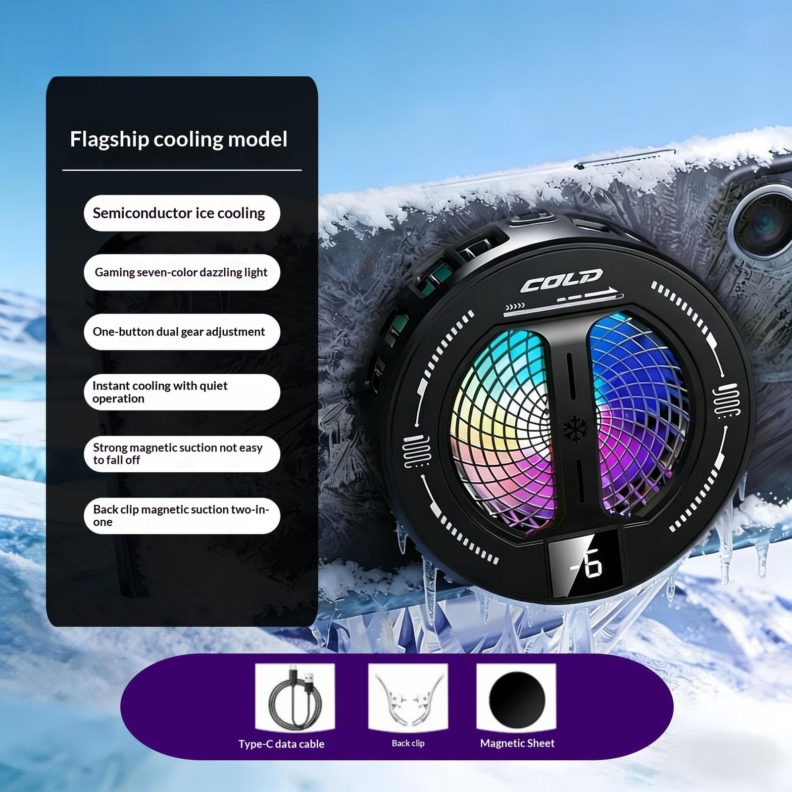 Enfriador para Móvil Magnético con Luces RGB y Chip Semiconductor - 5