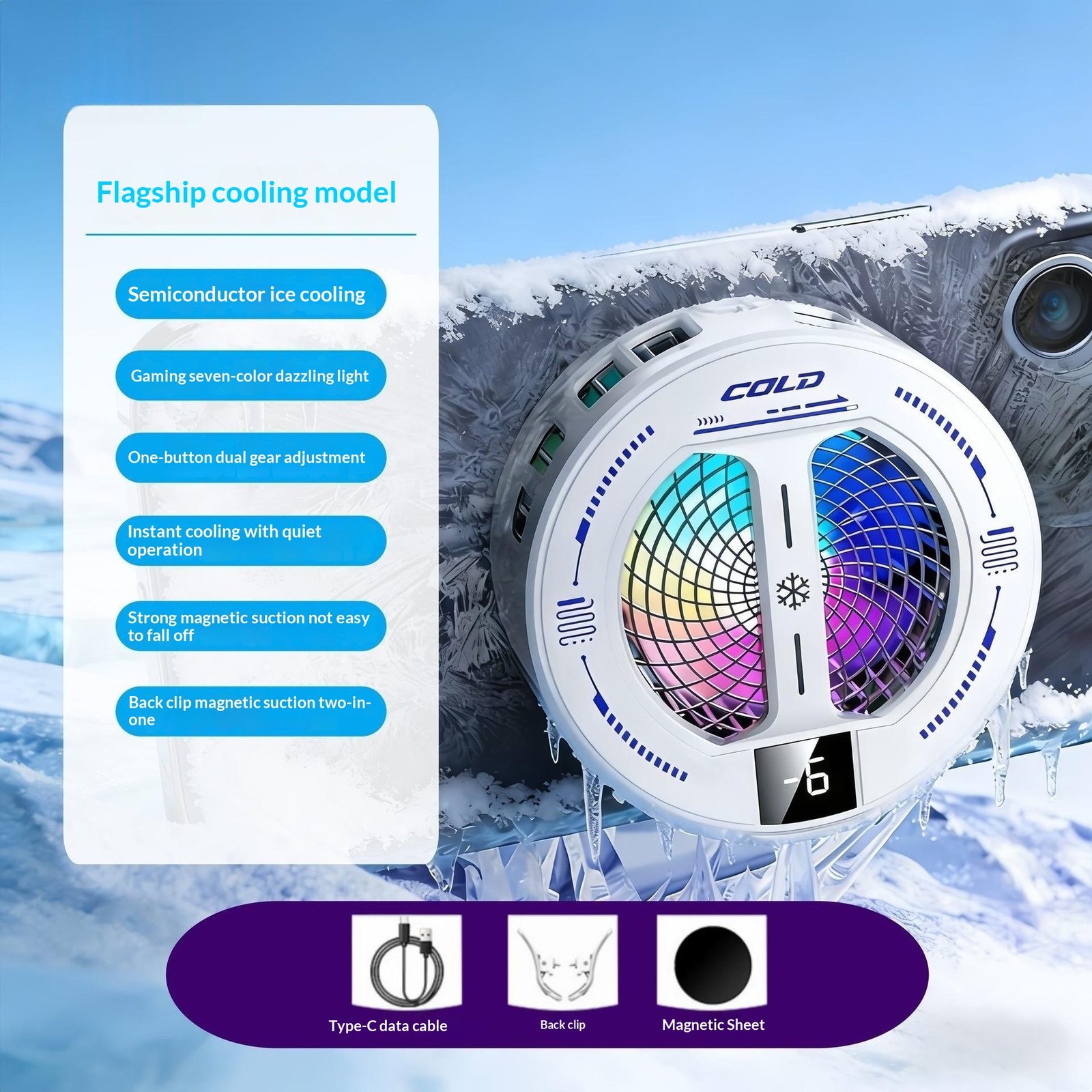 Enfriador para Móvil Magnético con Luces RGB y Chip Semiconductor - 6